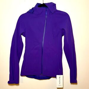 Athleta Glacier Softshell Jacket Water Repellent Hooded Purple XXS Athlesiure